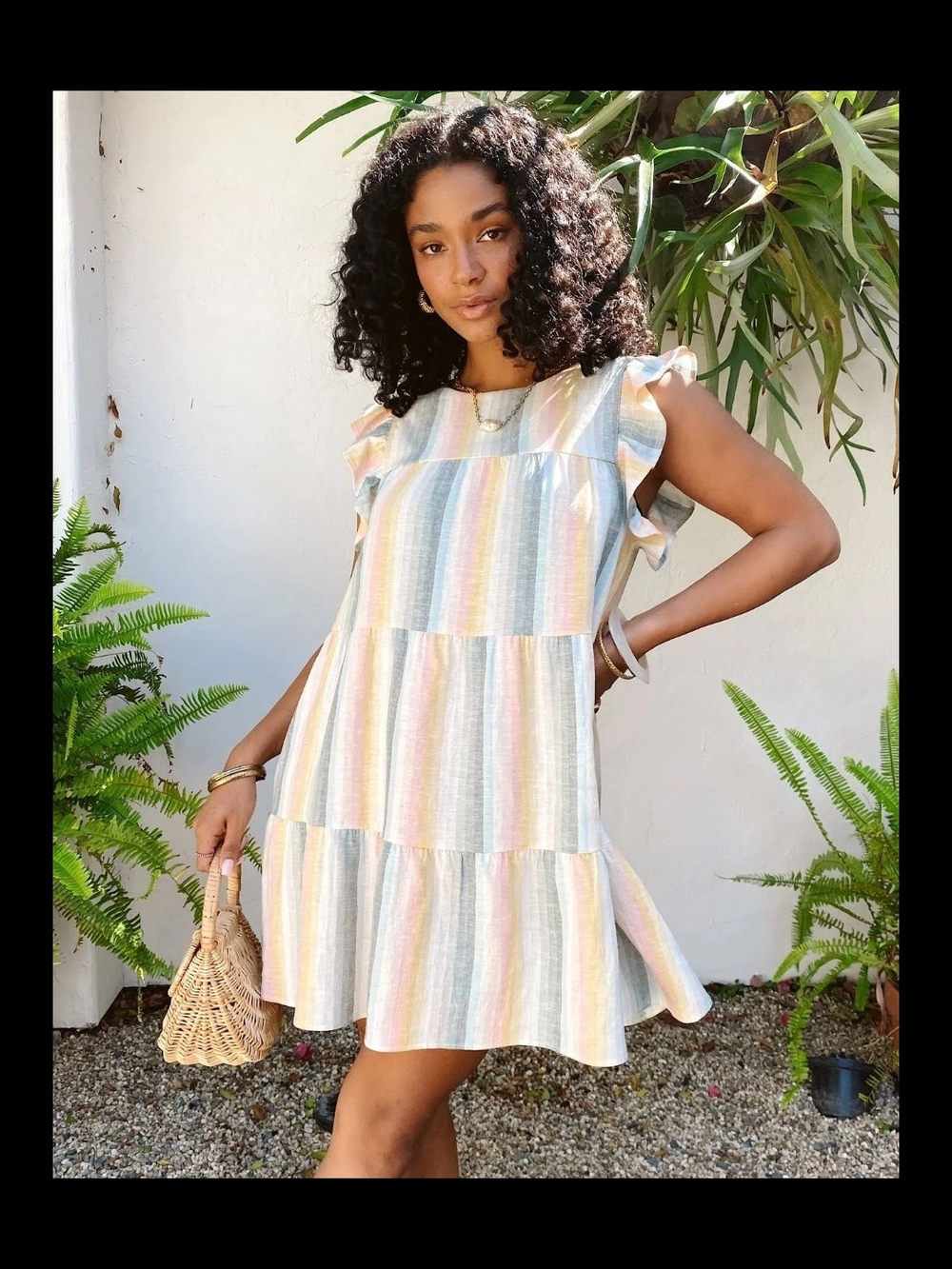 ANDREE BY UNIT Pastel Multi-Stripe Ruffle Tiered Mini Dress